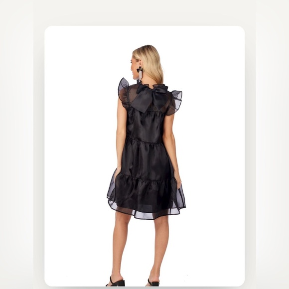 Mud Pie Black Sheer Ruffle Sleeve Tired Babydoll Whimsigoth Holiday Mini Dress - Picture 2 of 14